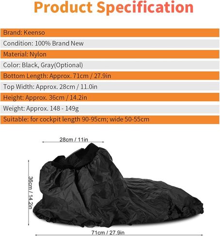 Nylon Kayak Spray Skirt Adjustable Waterproof Cover with Elastic Straps for Secure Fit Cockpit Size 90 to 95cm x 50 to 55cm Lightweight 148g (Black) in Kuwait