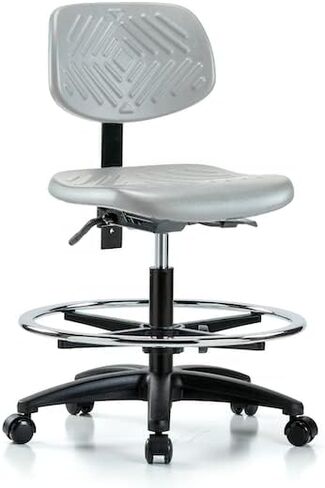 Polyurethane Chair - Medium Bench Height with Chrome Foot Ring & Casters in Gray Polyurethane in Saudi Arabia