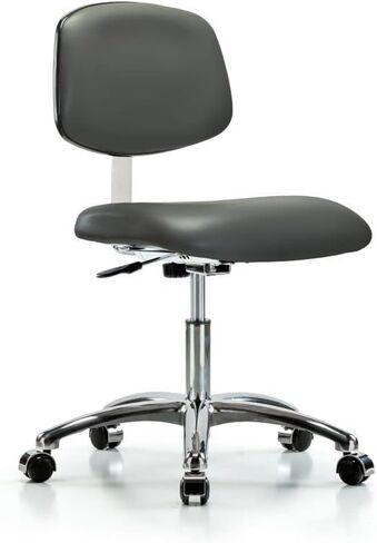 Chair Class 10 Clean Room Vinyl Seats Chrome - Medium Bench Height with Chrome Foot Ring & Casters in Black Trailblazer Vinyl in Saudi Arabia