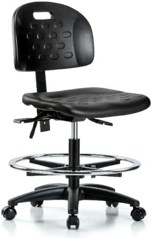 Newport Industrial Polyurethane Chair - Medium Bench Height with Chrome Foot Ring & Casters in Black Polyurethane in Saudi Arabia