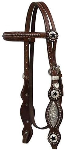 Showman Leather Silver Beaded Browband Headstall w/Texas Star Conchos & Reins in Saudi Arabia