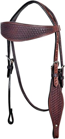 HILASON Western Horse Headstall Breast Collar Set Genuine American Leather Basket Weave Dark Brown | for Horses in Kuwait