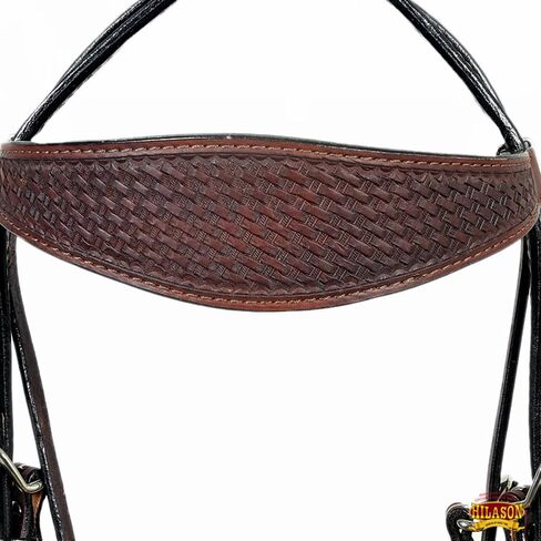 HILASON Western Horse Headstall Breast Collar Set Genuine American Leather Basket Weave Dark Brown | for Horses in Kuwait