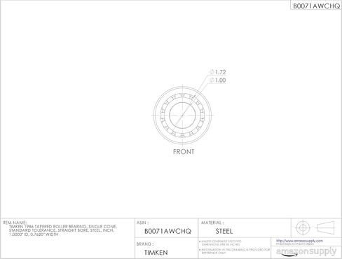 Timken 1986 Tapered Roller Bearing, Single Cone, Standard Tolerance, Straight Bore, Steel, Inch, 1.0000" ID, 0.7620" Width in Saudi Arabia