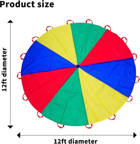 Parachute 13ft/ 16.4ft/ 20ft - الأطفال يلعبون جمباز المظلة مع مقابض للألعاب التعاونية الجماعية ، وموظفي الجيم في الهواء الطلق في الهواء الطلق ، كنيسة عيد ميلاد المظلة VBS VBS in Kuwait