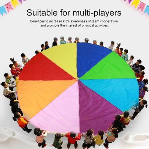 Keenso Kids Play Parachute, Multi Color Rainbow Game Exercise, Suitable for Team Play and Muscles Training, Aids for Kindergarten Teaching in Saudi Arabia