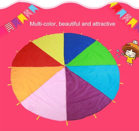 Keenso Kids Play Parachute, Multi Color Rainbow Game Exercise, Suitable for Team Play and Muscles Training, Aids for Kindergarten Teaching in Saudi Arabia