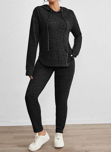 Fixmatti Women Pullover Hoodie Sweat Set Long Sleeve Ribbed Sweatsuit Tracksuits with Pocket in Saudi Arabia