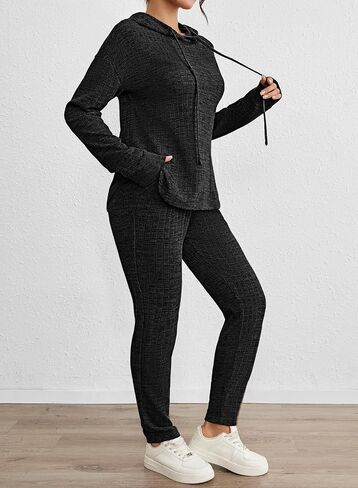 Fixmatti Women Pullover Hoodie Sweat Set Long Sleeve Ribbed Sweatsuit Tracksuits with Pocket in Saudi Arabia