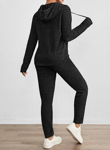 Fixmatti Women Pullover Hoodie Sweat Set Long Sleeve Ribbed Sweatsuit Tracksuits with Pocket in Saudi Arabia