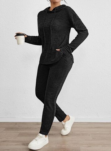 Fixmatti Women Pullover Hoodie Sweat Set Long Sleeve Ribbed Sweatsuit Tracksuits with Pocket in Saudi Arabia