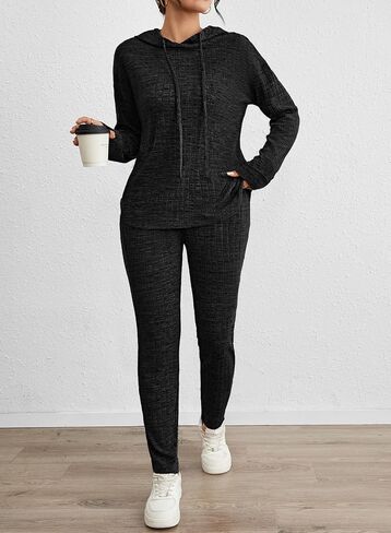 Fixmatti Women Pullover Hoodie Sweat Set Long Sleeve Ribbed Sweatsuit Tracksuits with Pocket in Saudi Arabia