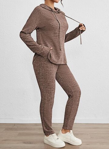 Fixmatti Women Pullover Hoodie Sweat Set Long Sleeve Ribbed Sweatsuit Tracksuits with Pocket in Saudi Arabia