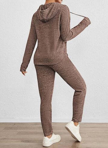 Fixmatti Women Pullover Hoodie Sweat Set Long Sleeve Ribbed Sweatsuit Tracksuits with Pocket in Saudi Arabia