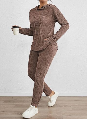 Fixmatti Women Pullover Hoodie Sweat Set Long Sleeve Ribbed Sweatsuit Tracksuits with Pocket in Saudi Arabia