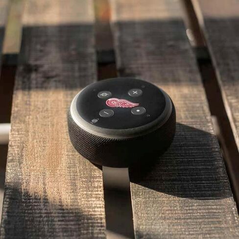 Skinit Skinit Audio Audio Skin متوافق مع Amazon Echo Dot 3 - NHL Detroit Red Wings تصميم خلفية أسود مرخص رسميًا in Saudi Arabia
