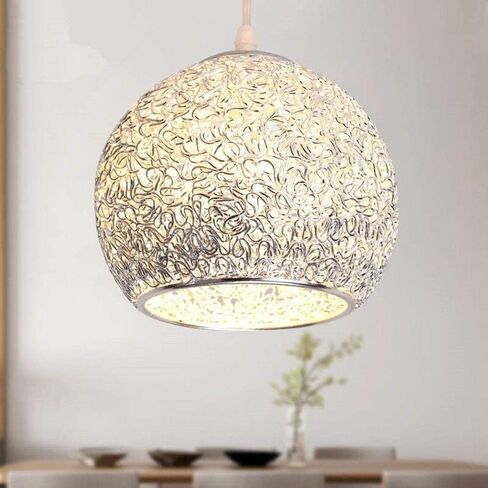 XIAOXY Aluminum Round Ball Shade Ceiling Light Modern Globe Chandelier Silver E27 Led Pendant Lighting Bar Kitchen Island Lights Bedroom Bedside Home Decoration Lighting Hanging Light in Saudi Arabia