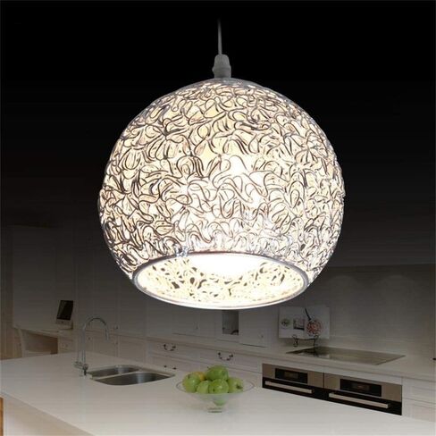 XIAOXY Aluminum Round Ball Shade Ceiling Light Modern Globe Chandelier Silver E27 Led Pendant Lighting Bar Kitchen Island Lights Bedroom Bedside Home Decoration Lighting Hanging Light in Saudi Arabia