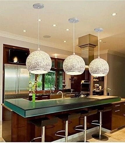XIAOXY Aluminum Round Ball Shade Ceiling Light Modern Globe Chandelier Silver E27 Led Pendant Lighting Bar Kitchen Island Lights Bedroom Bedside Home Decoration Lighting Hanging Light in Saudi Arabia