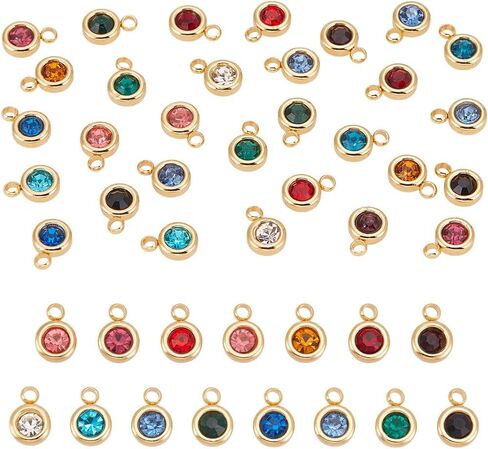 UNICRAFTALE 24pc 12 Color Rhinestone Birthstone Charms - 18K Gold Plated, Stainless Steel, 1.5mm Hole Dangle Charms for Jewelry Making in Kuwait