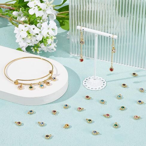 UNICRAFTALE 24pc 12 Color Rhinestone Birthstone Charms - 18K Gold Plated, Stainless Steel, 1.5mm Hole Dangle Charms for Jewelry Making in Kuwait