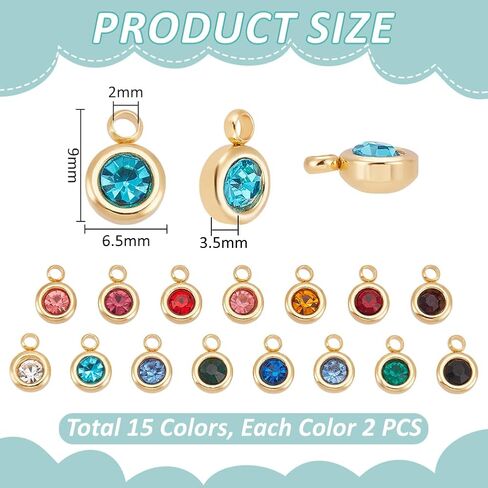 UNICRAFTALE 24pc 12 Color Rhinestone Birthstone Charms - 18K Gold Plated, Stainless Steel, 1.5mm Hole Dangle Charms for Jewelry Making in Kuwait