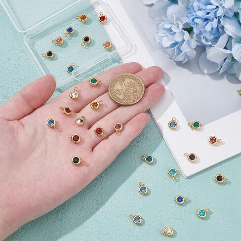 UNICRAFTALE 24pc 12 Color Rhinestone Birthstone Charms - 18K Gold Plated, Stainless Steel, 1.5mm Hole Dangle Charms for Jewelry Making in Kuwait