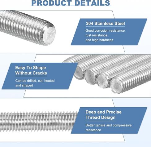 uxcell 4Pcs M5-0.8x190mm Fully Threaded Rods, Threaded Rods Bar Studs, 304 Stainless Steel Long Thread Screws Hardware for U-Bolts, Anchors, Clamps, Hangers, Silver in Saudi Arabia