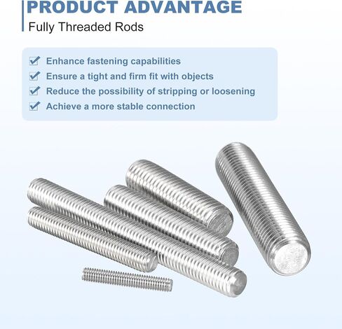 uxcell 4Pcs M5-0.8x190mm Fully Threaded Rods, Threaded Rods Bar Studs, 304 Stainless Steel Long Thread Screws Hardware for U-Bolts, Anchors, Clamps, Hangers, Silver in Saudi Arabia
