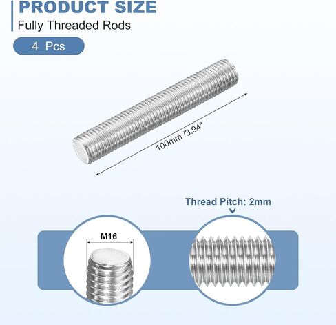 uxcell 4Pcs M5-0.8x190mm Fully Threaded Rods, Threaded Rods Bar Studs, 304 Stainless Steel Long Thread Screws Hardware for U-Bolts, Anchors, Clamps, Hangers, Silver in Saudi Arabia