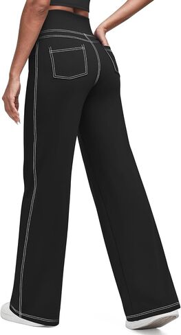 G4free Women's Wide Leg Pants غير رسمية سروال اليوغا المرتفع مع 4 جيوب تمتد in Kuwait