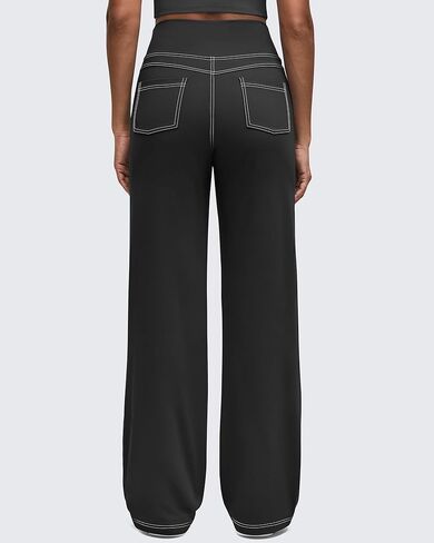 G4free Women's Wide Leg Pants غير رسمية سروال اليوغا المرتفع مع 4 جيوب تمتد in Saudi Arabia