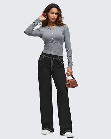 G4free Women's Wide Leg Pants غير رسمية سروال اليوغا المرتفع مع 4 جيوب تمتد in Saudi Arabia