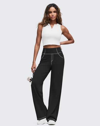 G4free Women's Wide Leg Pants غير رسمية سروال اليوغا المرتفع مع 4 جيوب تمتد in Saudi Arabia