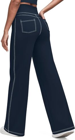 G4free Women's Wide Leg Pants غير رسمية سروال اليوغا المرتفع مع 4 جيوب تمتد in Kuwait
