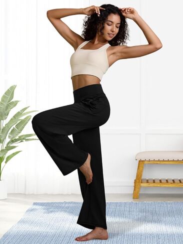 Womens Wide Leg Yoga Pants High Waisted Loose Stretch Lounge Workout Gym Trousers with Pockets in Saudi Arabia