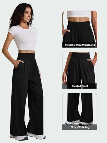 Womens Wide Leg Yoga Pants High Waisted Loose Stretch Lounge Workout Gym Trousers with Pockets in Saudi Arabia