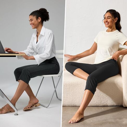سراويل كابري للسيدات Petite Capris مع جيوب عالية محرقة على مستقيم سراويل اقتصاص مستقيمة in Saudi Arabia