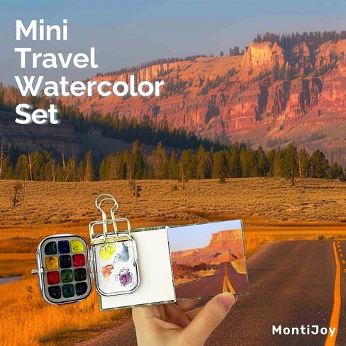 MontiJoy Mini Travel Watercolor Sketchbook 6x6 cm Pocket Watercolor Book with Fabric Cover 300gsm 140lb, 20 Sheets (Mini Sketchbook - Spring Cat 1 pc) in Saudi Arabia