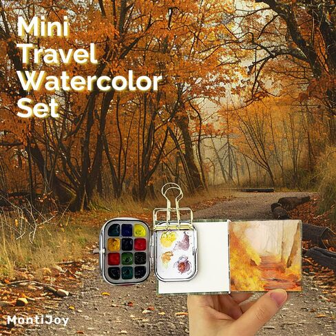 MontiJoy Mini Travel Watercolor Sketchbook 6x6 cm Pocket Watercolor Book with Fabric Cover 300gsm 140lb, 20 Sheets (Mini Sketchbook - Spring Cat 1 pc) in Saudi Arabia