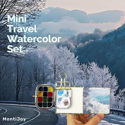 MontiJoy Mini Travel Watercolor Sketchbook 6x6 cm Pocket Watercolor Book with Fabric Cover 300gsm 140lb, 20 Sheets (Mini Sketchbook - Spring Cat 1 pc) in Saudi Arabia