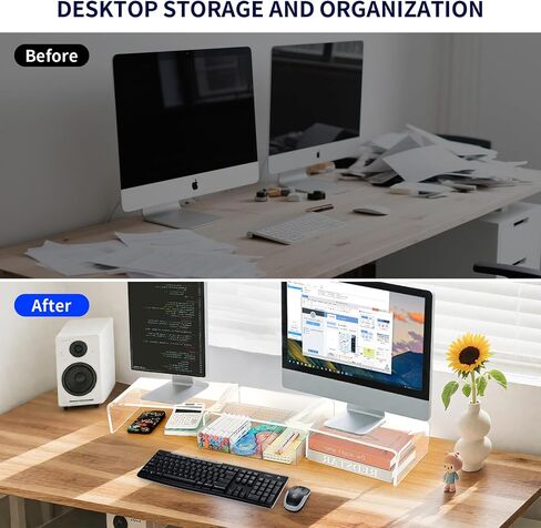 Desk Organizers and Accessories, Dual Monitor Stand Riser with Drawer and 2 Pen Holders, Desk Shelf Metal Computer Monitor Stand for Office Workspace Organizers, Desktop Organization (Black) in Kuwait