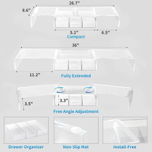 Desk Organizers and Accessories, Dual Monitor Stand Riser with Drawer and 2 Pen Holders, Desk Shelf Metal Computer Monitor Stand for Office Workspace Organizers, Desktop Organization (Black) in Kuwait