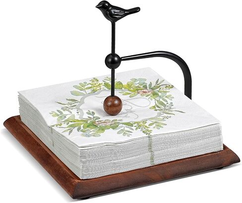 Napkin Holder for Table with Unique Bird - shaped Design, Napkin Holder with Salt and Pepper Shakers Storage (Shakers Not Included), Wooden Base, Iron Build.Ideal for Outdoor Use and Kitchens in Saudi Arabia