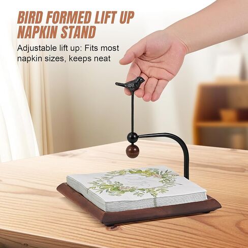 Napkin Holder for Table with Unique Bird - shaped Design, Napkin Holder with Salt and Pepper Shakers Storage (Shakers Not Included), Wooden Base, Iron Build.Ideal for Outdoor Use and Kitchens in Saudi Arabia