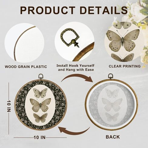 dvhdajed Vintage Bird Round Wall Art Decor,Bird Decor for Home, Vintage Floral Birds Canvas Wall Art, Rustic Birds Floral Wall Hanging Decoration for Nursery Bathroom Living Room,10x10 In in Kuwait