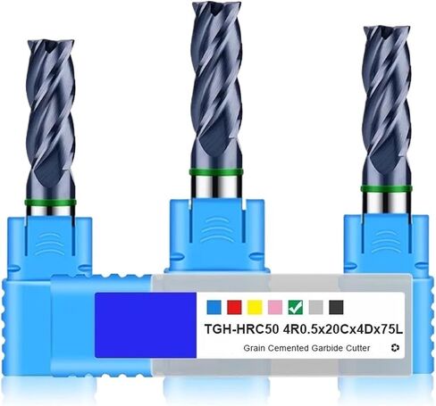 TGH-HRC50 Tungsten Steel Carbide Cuttering 4F Color-Ring Clating CNC Mechanical Round Groound Groute Mindmills (4R0.5x20CX4DX75L) in Saudi Arabia
