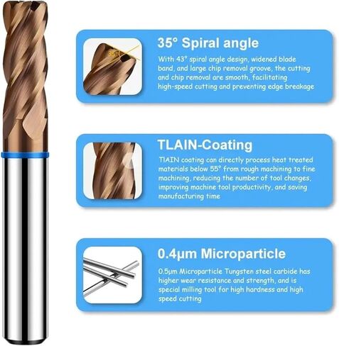 4F Endmills Color-Ring Coating Tungsten Steel Carbide Round Nose Deletef for CNC Mechanical TGB-HRC65 Bronze(4R1.0x20Cx4Dx75L) in Saudi Arabia