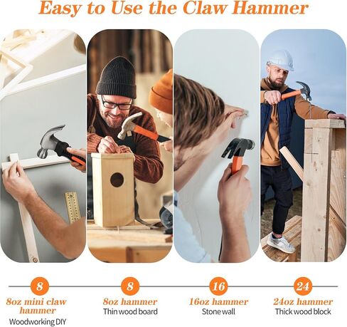8/16/24oz Straight Rip Fiberglass General Purpose Claw Hammer, with Smooth Face & Non-slip Grip(8oz Claw Hammer) in Saudi Arabia