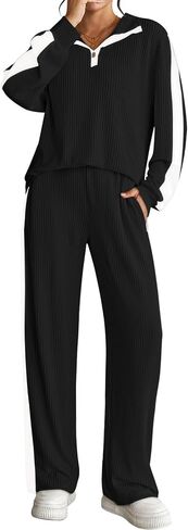 Pink Queen Womens 2 Piece Lounge Sets 2025 Fall Outfits Henley Neck Ribbed Striped Sweatsuits Matching Set in Saudi Arabia